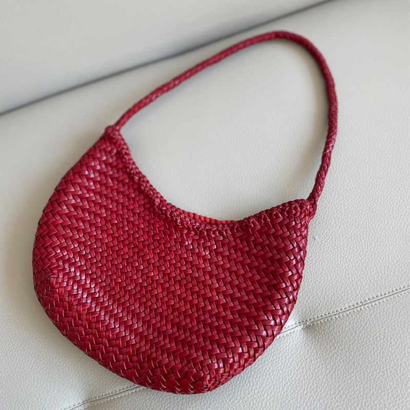 Artisanal Braided Leather Basket Bag, Handwoven Leather Hobo Bag, Full Grain Underarm Bag