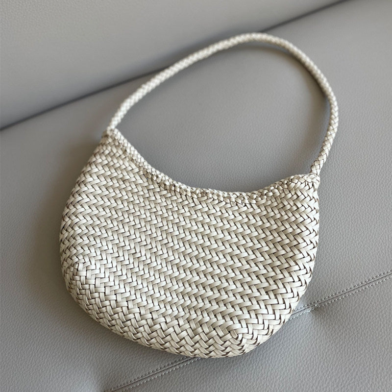 Artisanal Braided Leather Basket Bag, Handwoven Leather Hobo Bag, Full Grain Underarm Bag