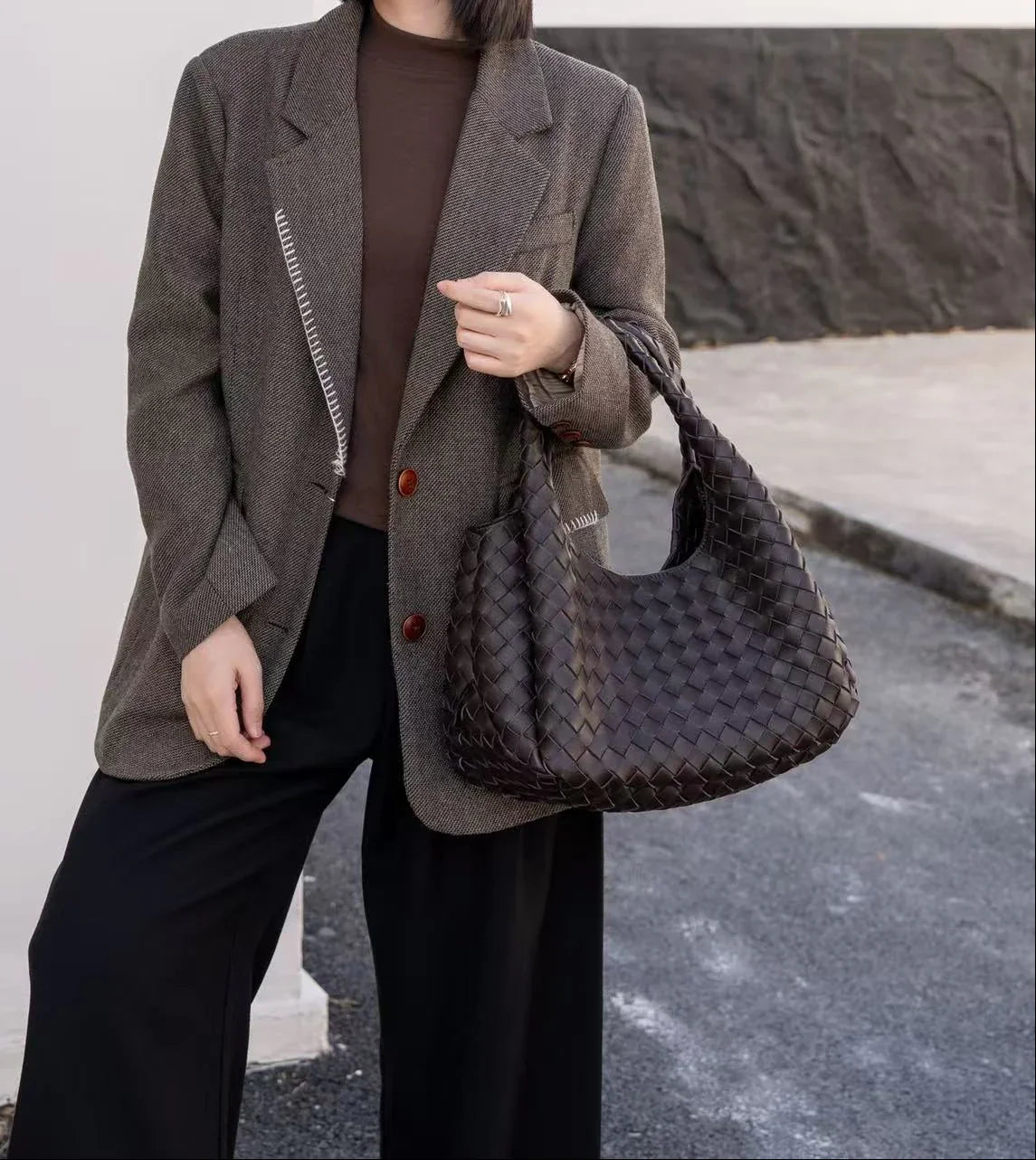 Artisanal Handwoven Lambskin Hobo Bag | Soft Leather Slouchy Luxury Shoulder Bag