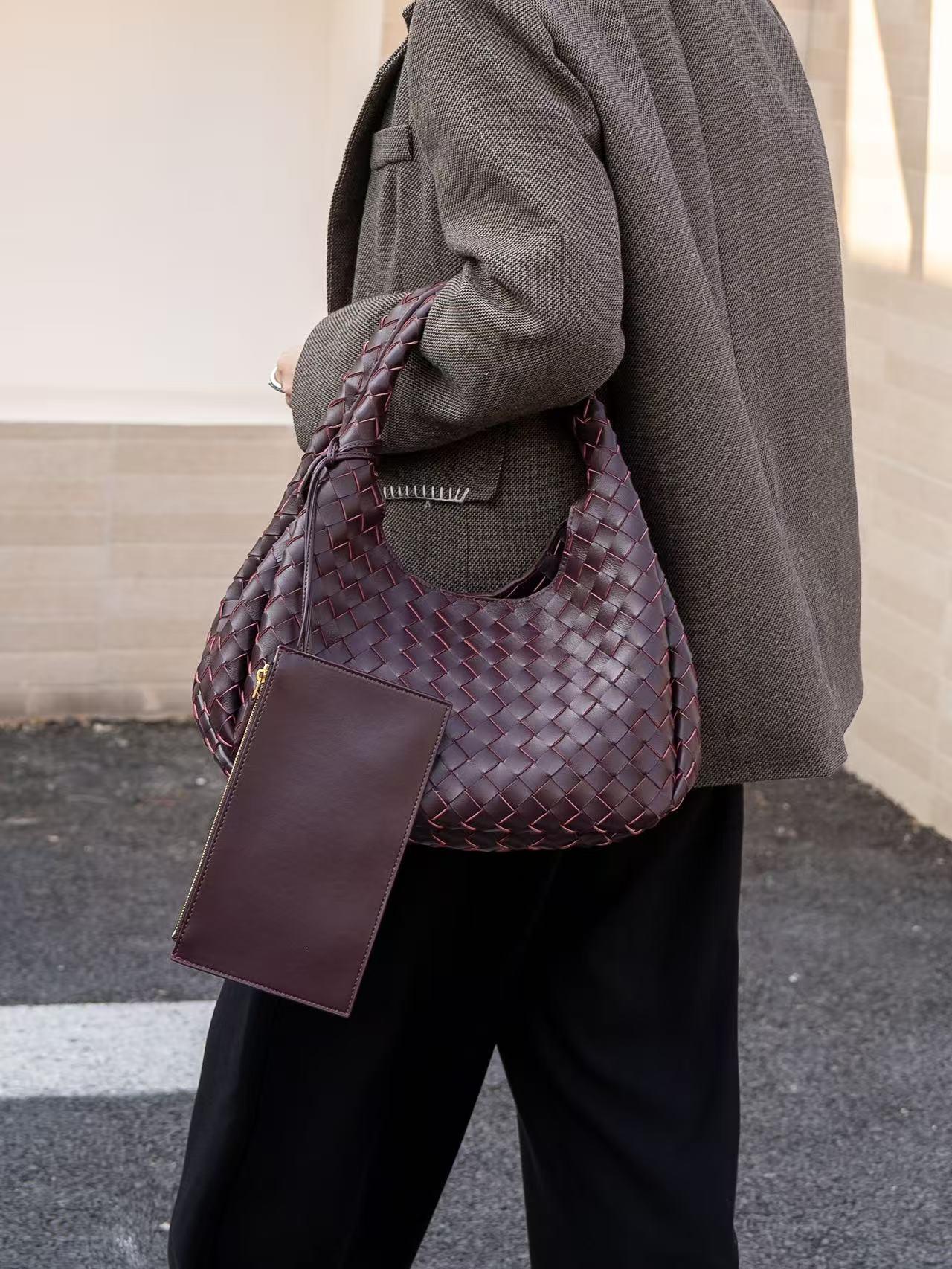 Artisanal Handwoven Lambskin Hobo Bag | Soft Leather Slouchy Luxury Shoulder Bag