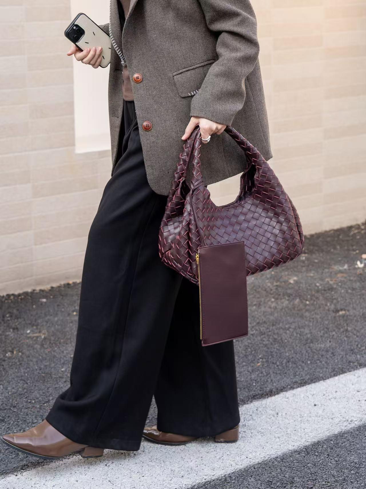 Artisanal Handwoven Lambskin Hobo Bag | Soft Leather Slouchy Luxury Shoulder Bag