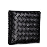 Black lambskin leather woven wallet, handcrafted, trifold design, men's card holder