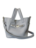 Pebbled Grain Leather Bucket Shoulder Bag with Silver Buckle - Alexel Crafts