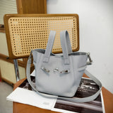 Pebbled Grain Leather Bucket Shoulder Bag with Silver Buckle - Alexel Crafts