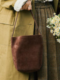 Autumn & Winter Suede Leather Bucket Bag | Women's Minimalist Shoulder Tote