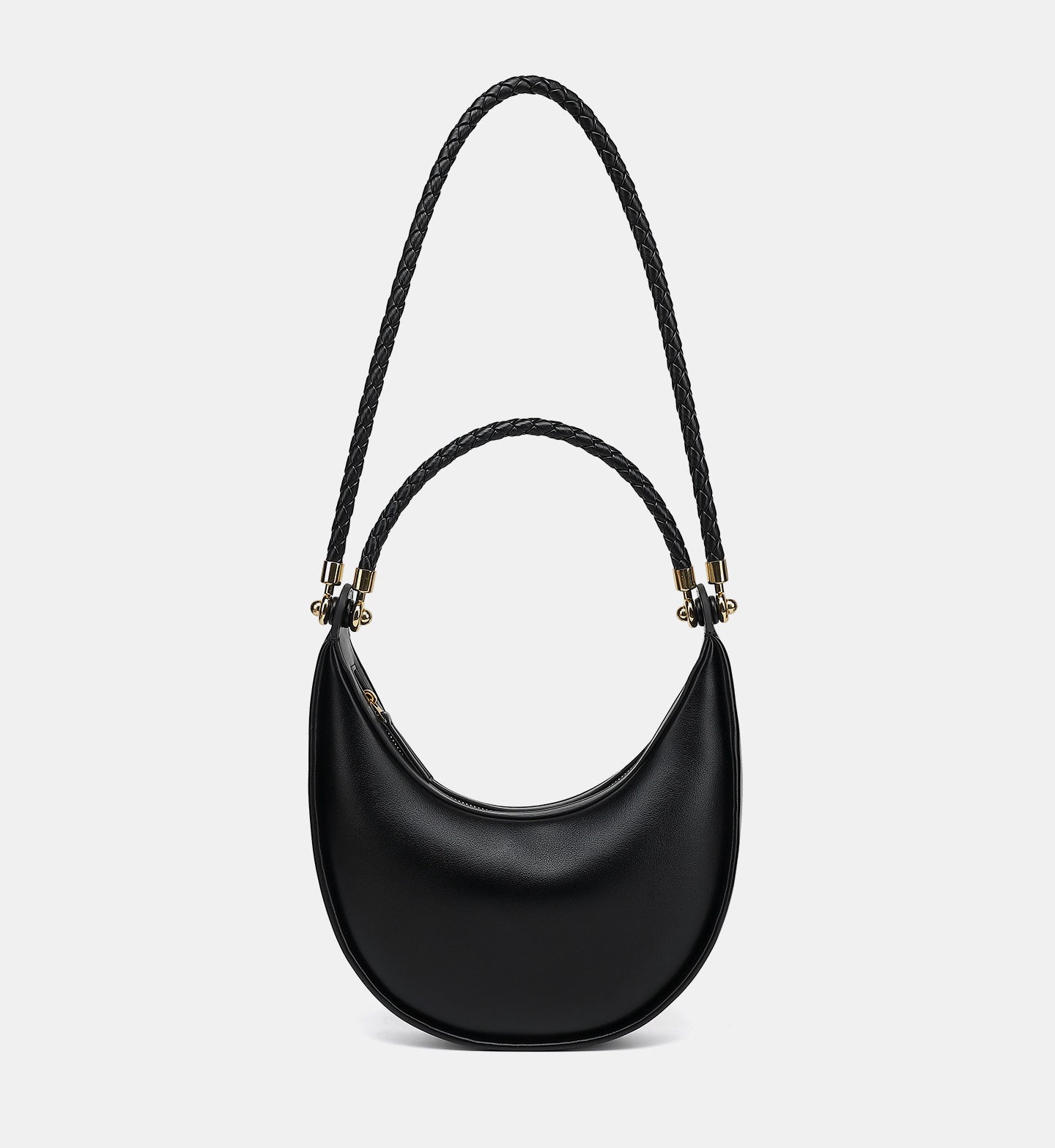 Braided Strap Lambskin Leather Hobo Bag | Handheld, Shoulder, and Crossbody Crescent Bag