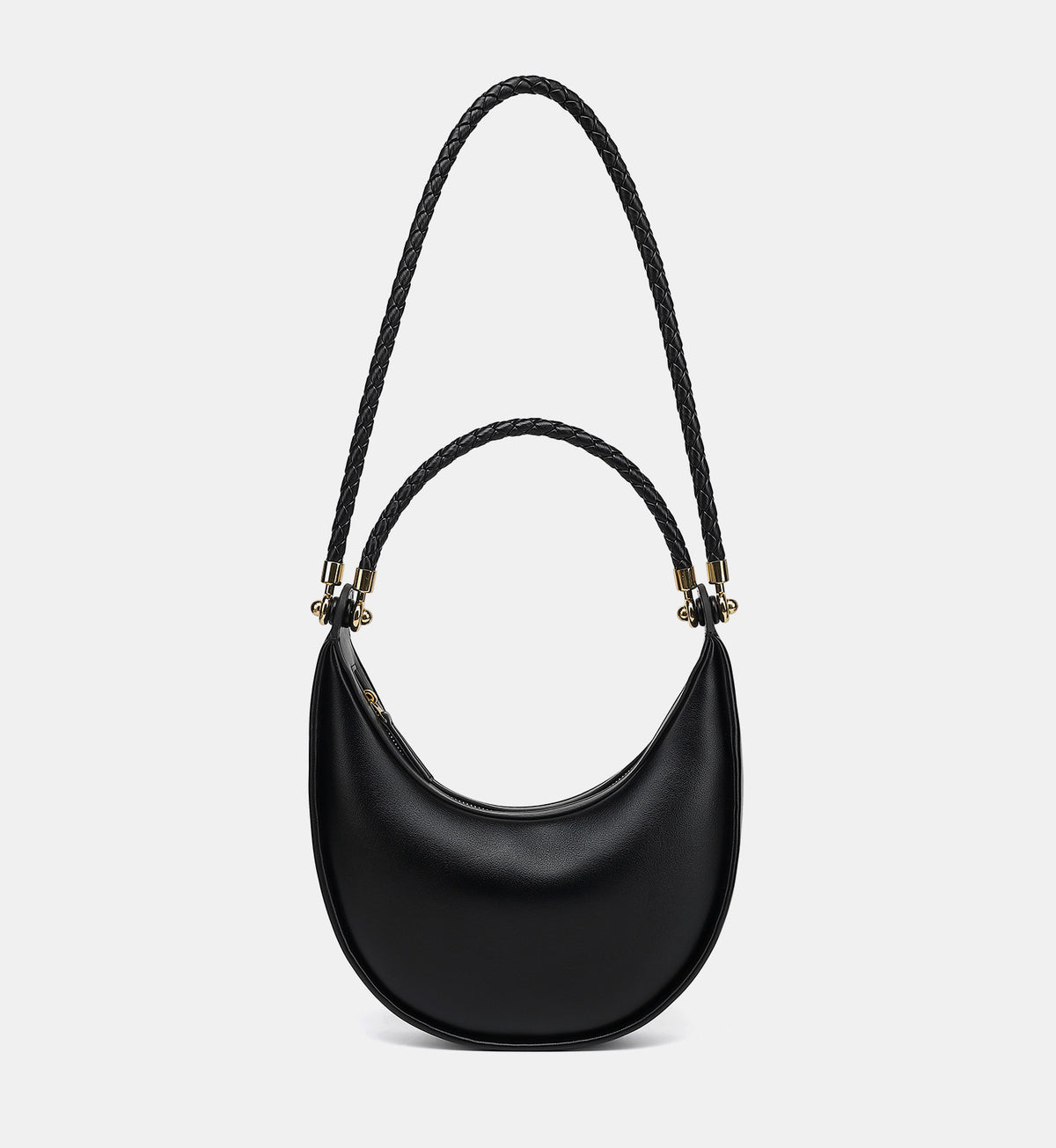 Braided Strap Lambskin Leather Hobo Bag | Handheld, Shoulder, and Crossbody Crescent Bag