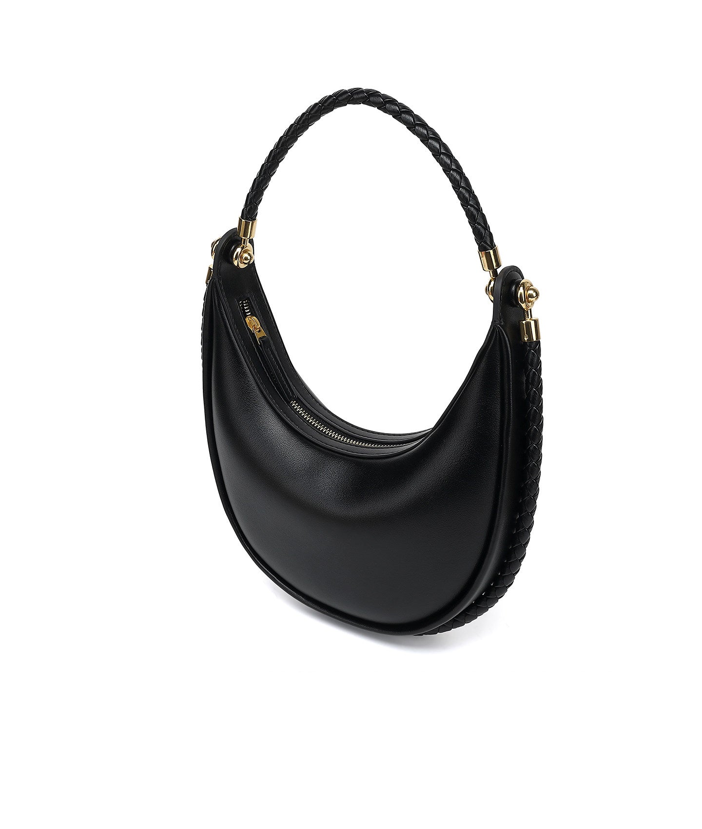 Braided Strap Lambskin Leather Hobo Bag | Handheld, Shoulder, and Crossbody Crescent Bag