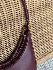 Braided Strap Lambskin Leather Hobo Bag | Handheld, Shoulder, and Crossbody Crescent Bag