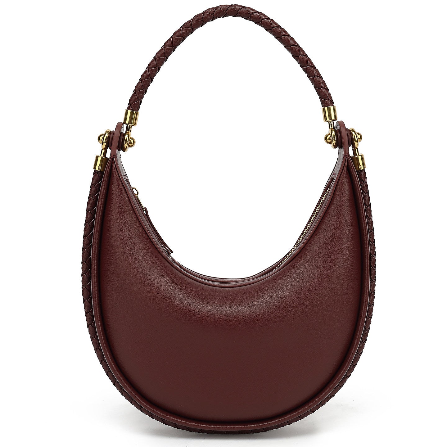 Braided Strap Lambskin Leather Hobo Bag | Handheld, Shoulder, and Crossbody Crescent Bag
