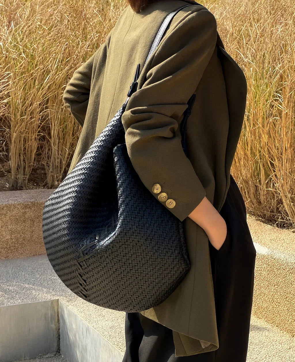 Handwoven Full Grain Leather Hobo Bag | Slouchy Large Shoulder Tote