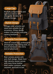 Waterproof Camera Bag Purse, Leather DSLR Bag | Anti-Theft Canvas Camera Backpack with USB Charging for Travel & Outdoor