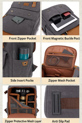 Waterproof Camera Bag Purse, Leather DSLR Bag | Anti-Theft Canvas Camera Backpack with USB Charging for Travel & Outdoor