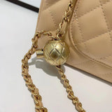 Classic Caviar/Lambskin Flap Bag with Chain Ball | Genuine Caviar Leather Crossbody Bag, Leather Shoulder Purse, Chain Strap Lock Bag, Christmas Gift