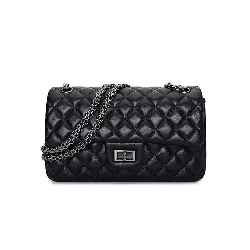 Classic Style DIAMONDS Genuine Leather Quilted Bag, Iconic Black Crossbody Bag, Eternal Fashion Bag