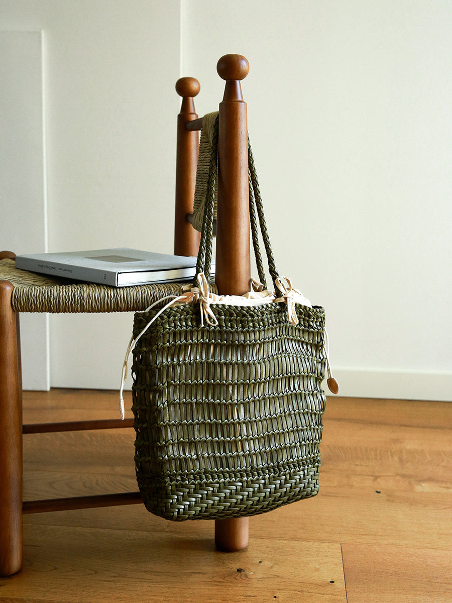 Handwoven Leather Tote Bag | Full Grain Cowhide Open Weave Shoulder Bag | Large Basket Tote | Boho Leather Handbag
