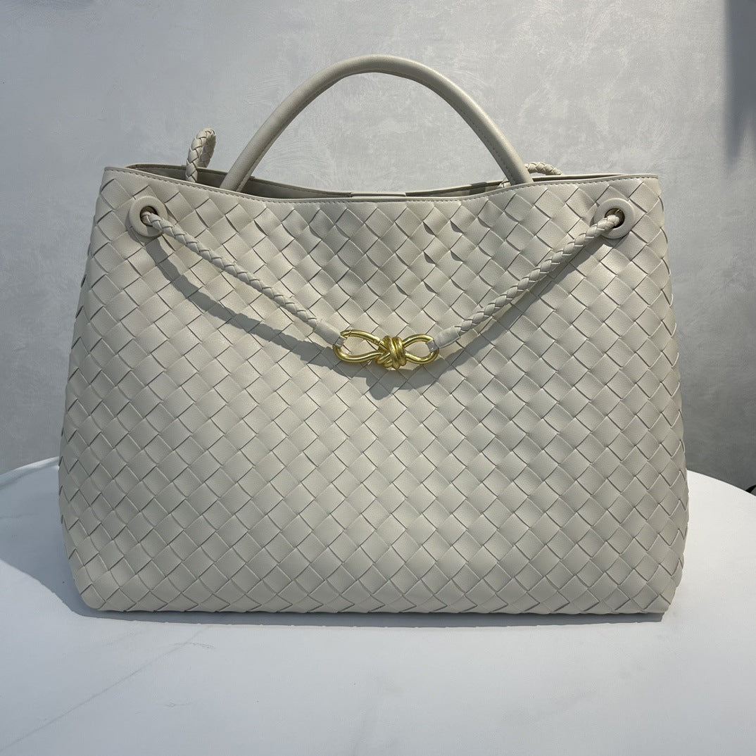 Cowhide Leather Knotted Intrecciato Shoulder Bag | Woven Handbag With Metal Buckle, Daily Fashion Designer Bag, Woven Shoulder Purse