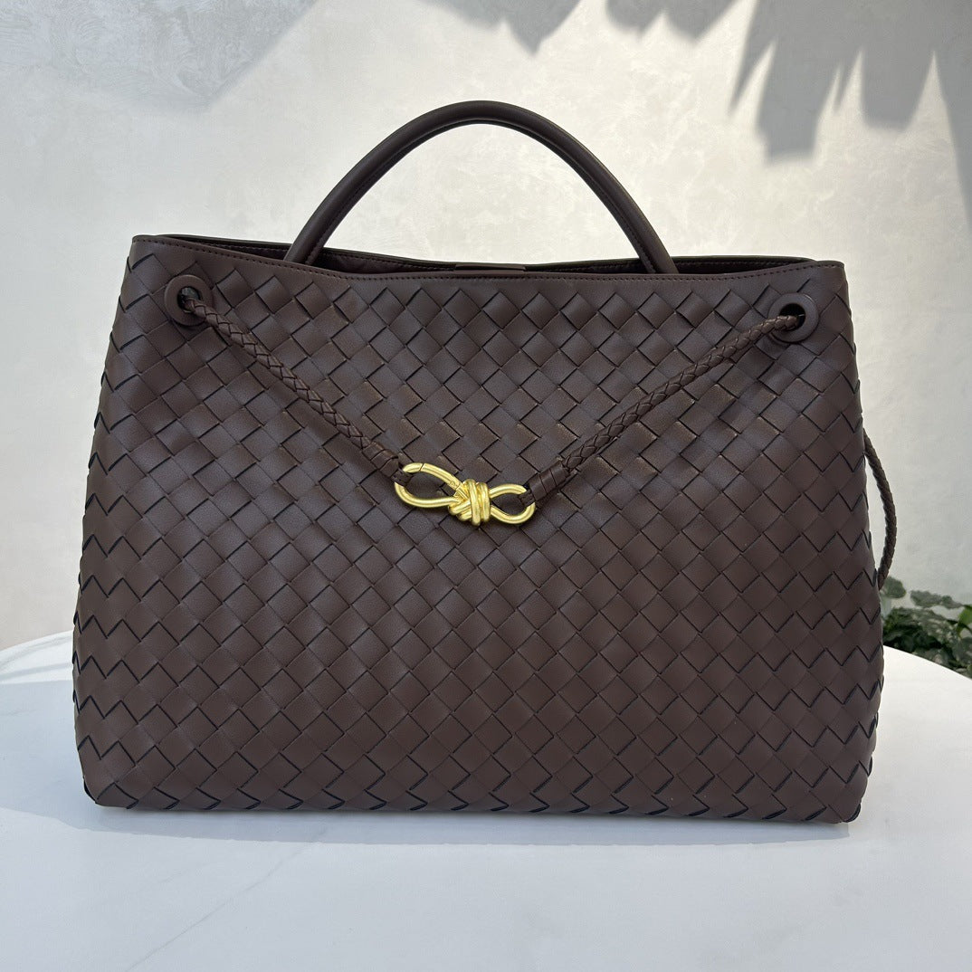 Cowhide Leather Knotted Intrecciato Shoulder Bag | Woven Handbag With Metal Buckle, Daily Fashion Designer Bag, Woven Shoulder Purse