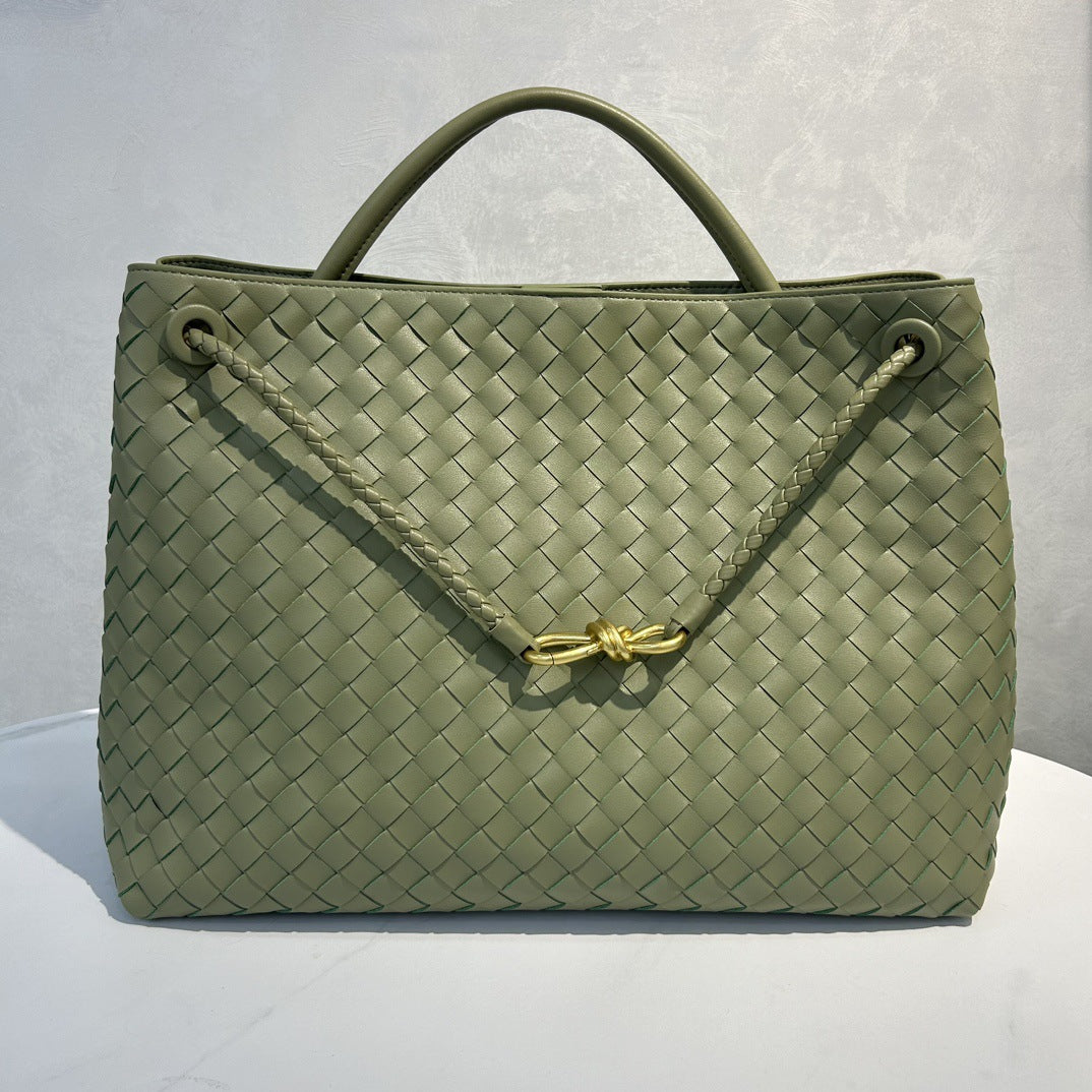 Cowhide Leather Knotted Intrecciato Shoulder Bag | Woven Handbag With Metal Buckle, Daily Fashion Designer Bag, Woven Shoulder Purse