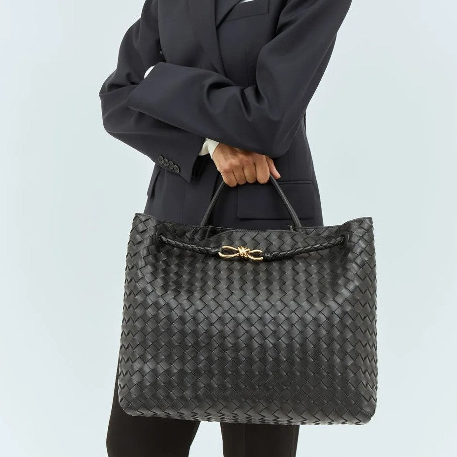 Cowhide Leather Knotted Intrecciato Shoulder Bag | Woven Handbag With Metal Buckle, Daily Fashion Designer Bag, Woven Shoulder Purse