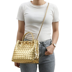 Cowhide Leather Knotted Intrecciato Shoulder Bag | Woven Handbag With Metal Buckle, Daily Fashion Designer Bag, Woven Shoulder Purse