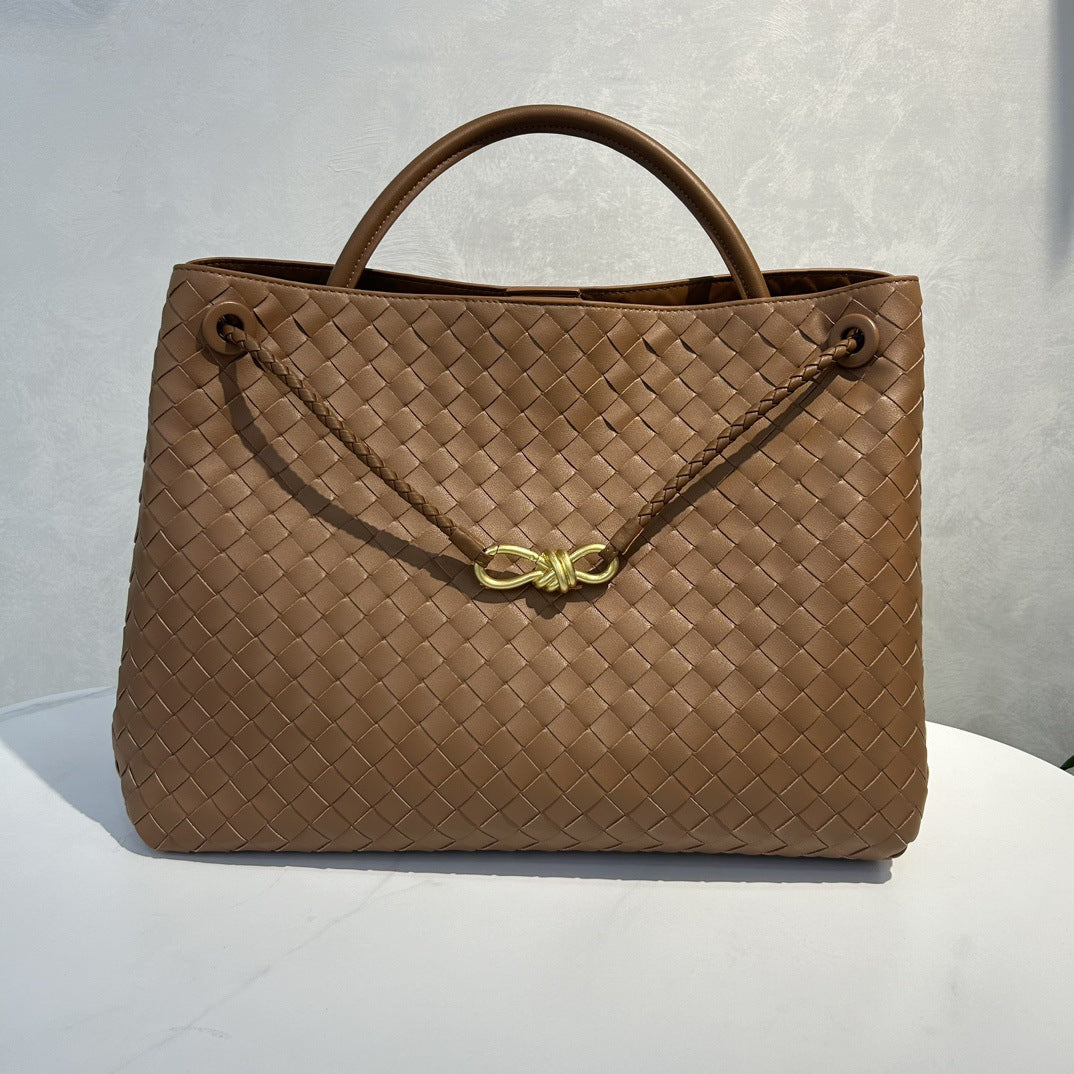 Cowhide Leather Knotted Intrecciato Shoulder Bag | Woven Handbag With Metal Buckle, Daily Fashion Designer Bag, Woven Shoulder Purse