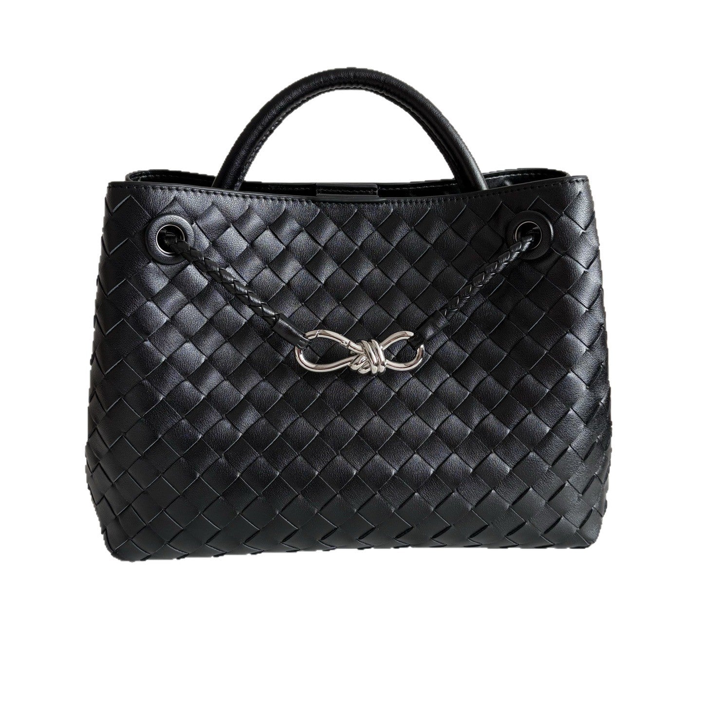 Cowhide Leather Knotted Intrecciato Shoulder Bag | Woven Handbag With Metal Buckle, Daily Fashion Designer Bag, Woven Shoulder Purse