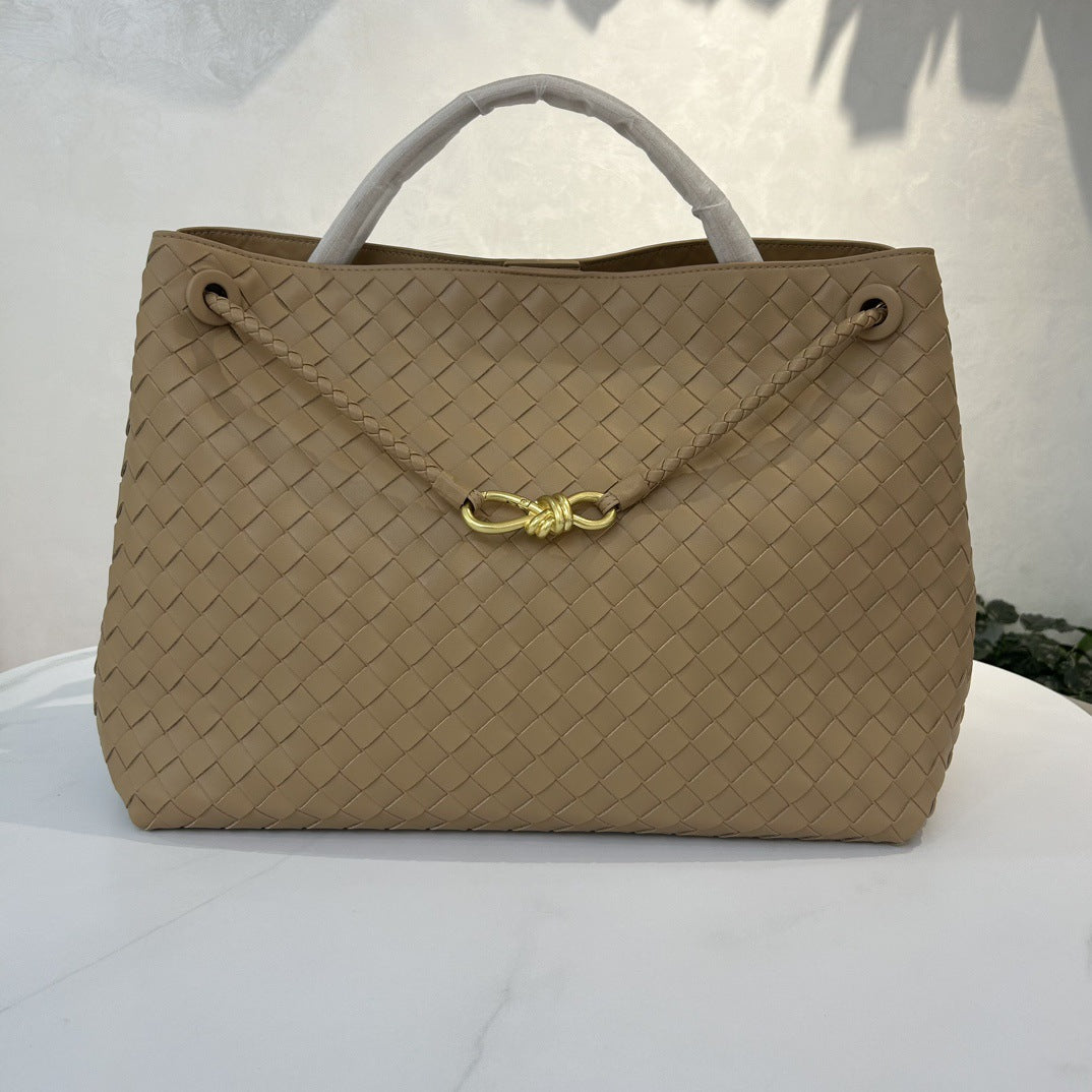 Cowhide Leather Knotted Intrecciato Shoulder Bag | Woven Handbag With Metal Buckle, Daily Fashion Designer Bag, Woven Shoulder Purse