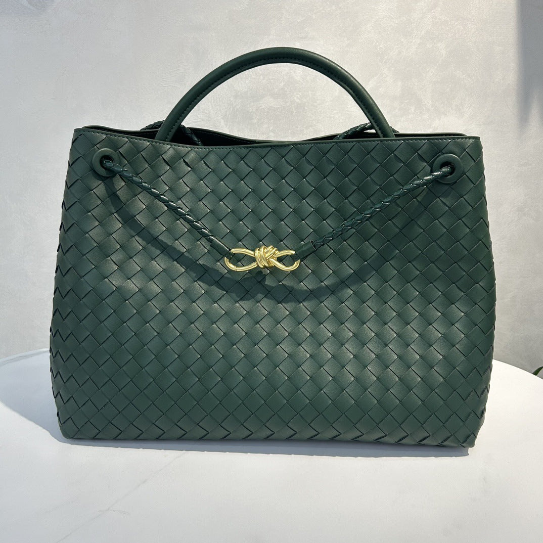 Cowhide Leather Knotted Intrecciato Shoulder Bag | Woven Handbag With Metal Buckle, Daily Fashion Designer Bag, Woven Shoulder Purse