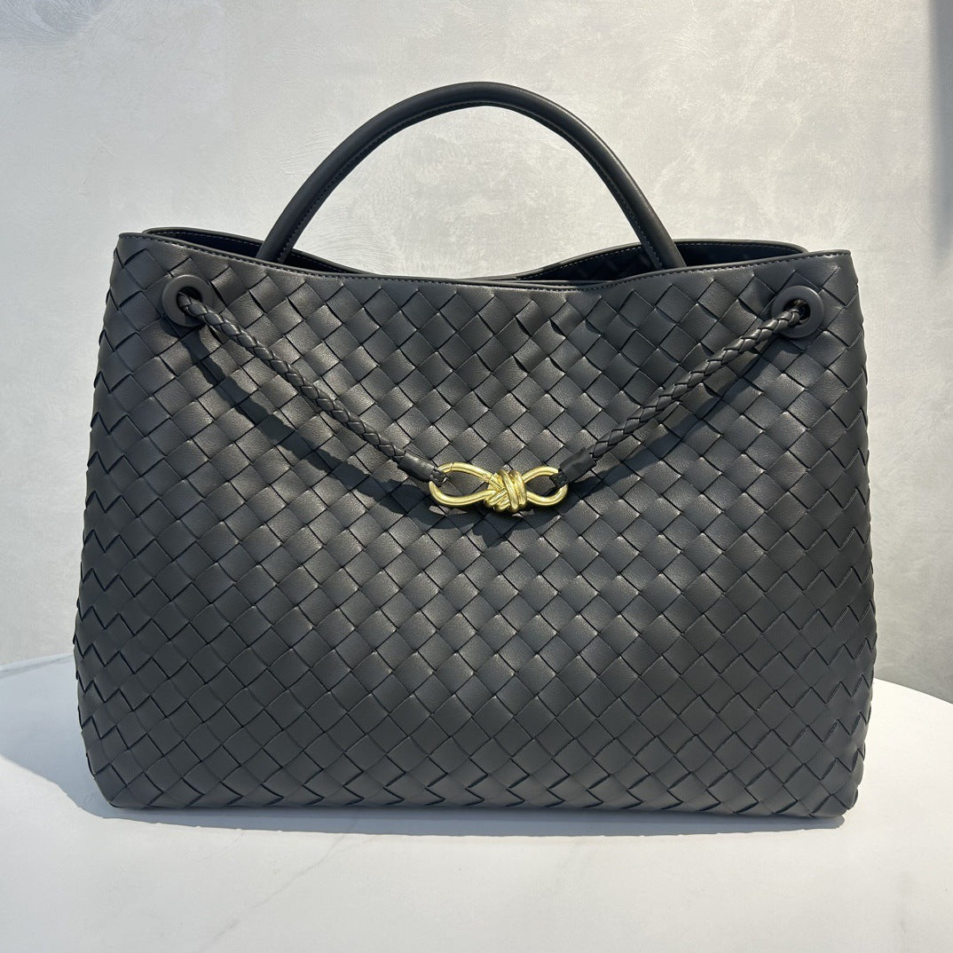 Cowhide Leather Knotted Intrecciato Shoulder Bag | Woven Handbag With Metal Buckle, Daily Fashion Designer Bag, Woven Shoulder Purse