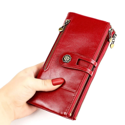 Cowhide Leather Wallet For Women, Ladies Fashion Leather Purse, Anti Theft Valentines Day Gift For Her
