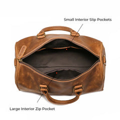 Crazy Horse Full Grain Leather Duffle Bag, Handmade Vintage Cowhide Travel Weekender Bag for Men & Women, Weekend Gear Carry-On