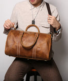 Crazy Horse Full Grain Leather Duffle Bag, Handmade Vintage Cowhide Travel Weekender Bag for Men & Women, Weekend Gear Carry-On