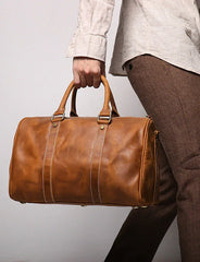 Crazy Horse Full Grain Leather Duffle Bag, Handmade Vintage Cowhide Travel Weekender Bag for Men & Women, Weekend Gear Carry-On