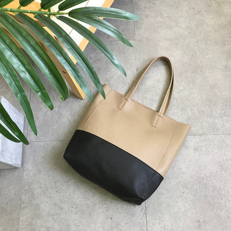 Custom Handcrafted Soft Grain Cowhide Leather Tote | Large Two-Tone Shoulder Bag for Laptop & Travel