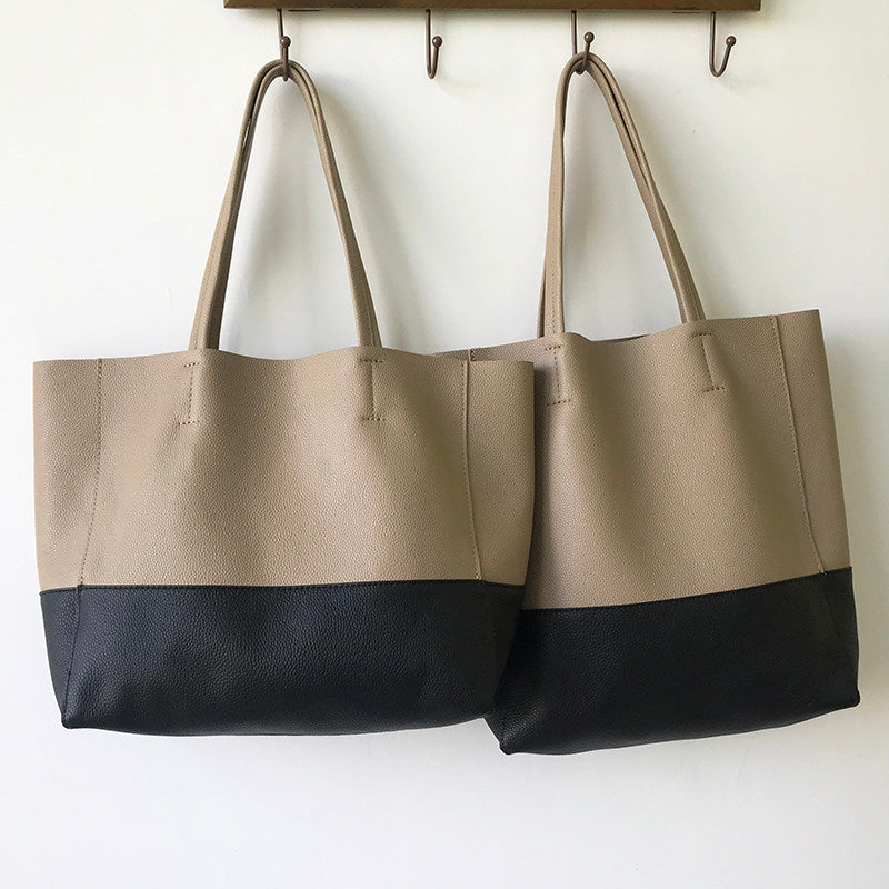Custom Handcrafted Soft Grain Cowhide Leather Tote | Large Two-Tone Shoulder Bag for Laptop & Travel