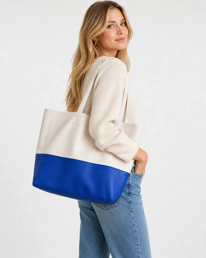 Custom Handcrafted Soft Grain Cowhide Leather Tote | Large Two-Tone Shoulder Bag for Laptop & Travel