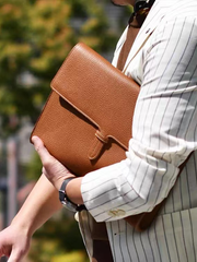 Custom Men’s and Women’s Leather Clutch Bag, Handmade Full Grain Togo Leather Business Handbag with 42 Color Options