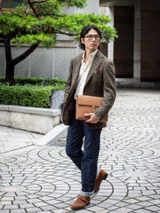 Custom Men’s and Women’s Leather Clutch Bag, Handmade Full Grain Togo Leather Business Handbag with 42 Color Options
