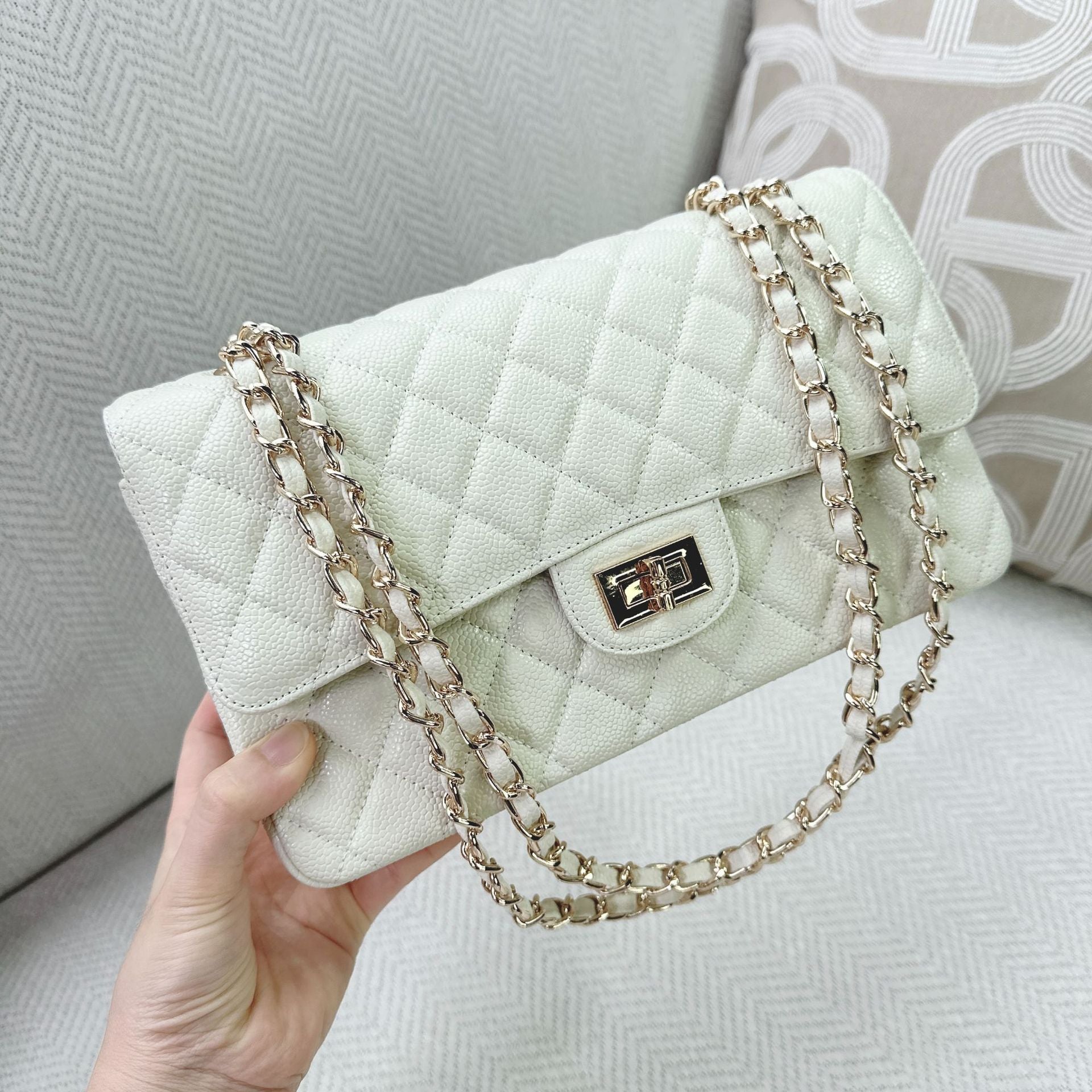 Classic Genuine Caviar Leather Handbag, Crossbody Bag, Classic Flap Bag Caviar, Leather Shoulder Purse, Chain Strap Lock Bag, Christmas Gift
