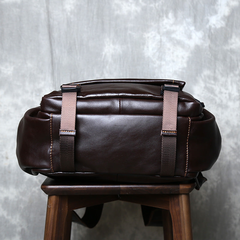 Genuine Full Grain Cowhide Leather Backpack for Men — Handmade Large Travel & Laptop Rucksack | 2 Sizes, 4 Colours | Tactical Buckle Design