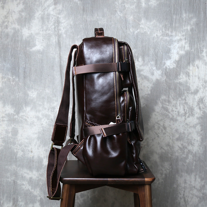 Genuine Full Grain Cowhide Leather Backpack for Men — Handmade Large Travel & Laptop Rucksack | 2 Sizes, 4 Colours | Tactical Buckle Design