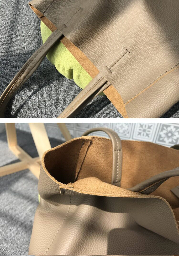 Custom Handcrafted Soft Grain Cowhide Leather Tote | Large Two-Tone Shoulder Bag for Laptop & Travel