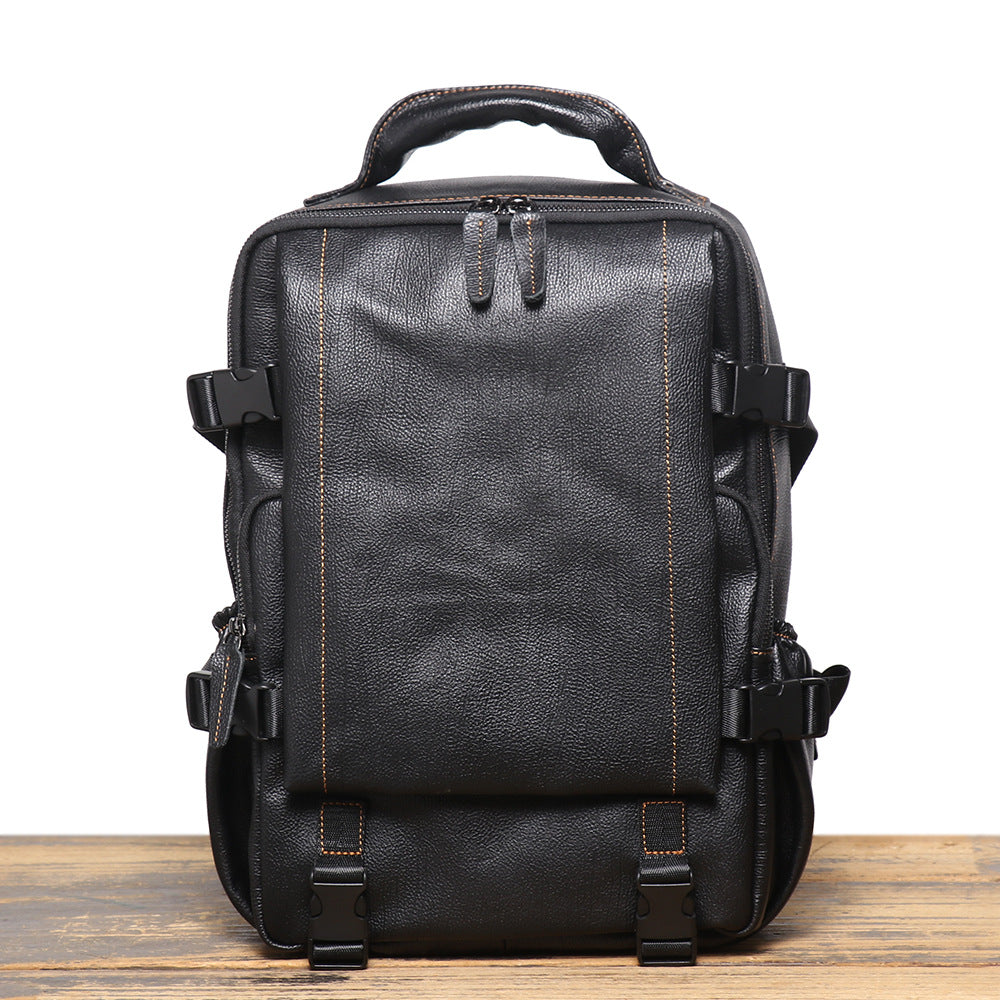 Genuine Full Grain Cowhide Leather Backpack for Men — Handmade Large Travel & Laptop Rucksack | 2 Sizes, 4 Colours | Tactical Buckle Design