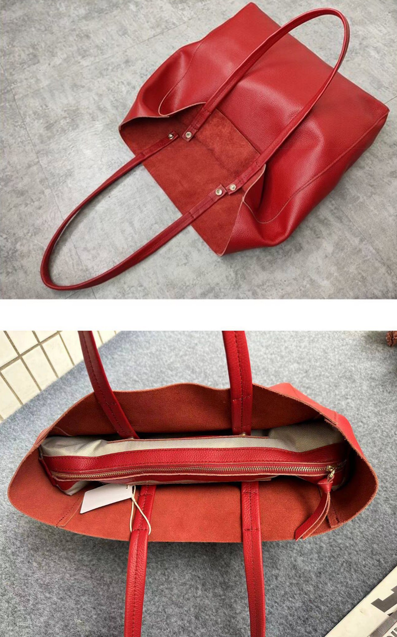 Large Soft Cowhide Leather Tote | Minimalist Oversized Shopper with Removable Inner Pouch