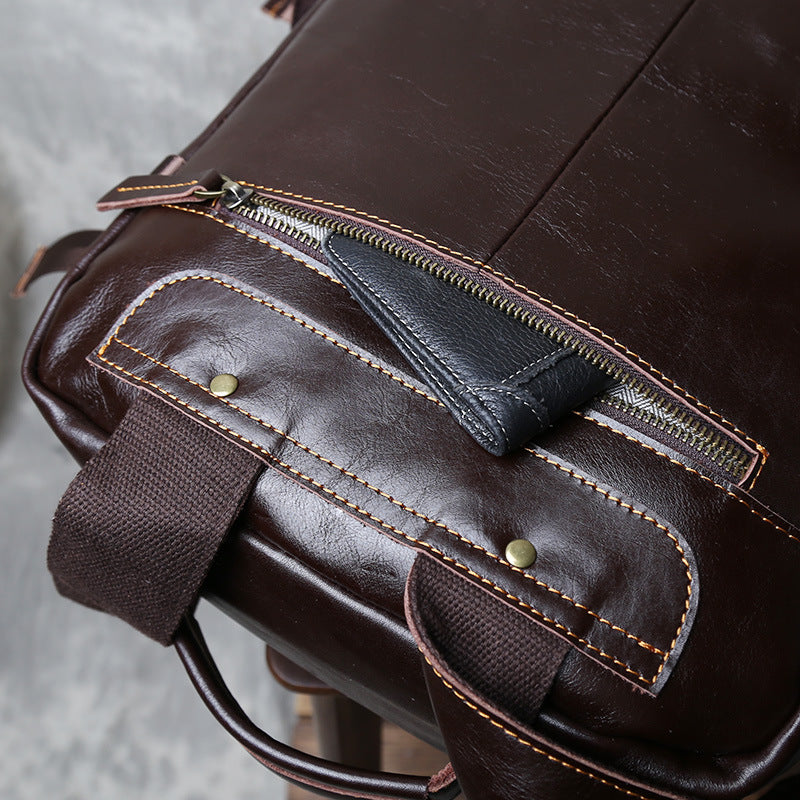 Genuine Full Grain Cowhide Leather Backpack for Men — Handmade Large Travel & Laptop Rucksack | 2 Sizes, 4 Colours | Tactical Buckle Design