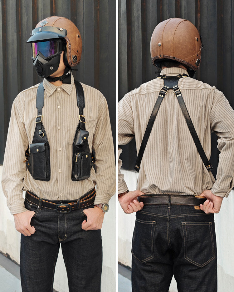 Genuine Crazy Horse Leather Chest Rig Harness Bag for Men — Handcrafted Dual Shoulder Holster Vest with Multi-Pocket | Retro Motorcycle & Daily Carry