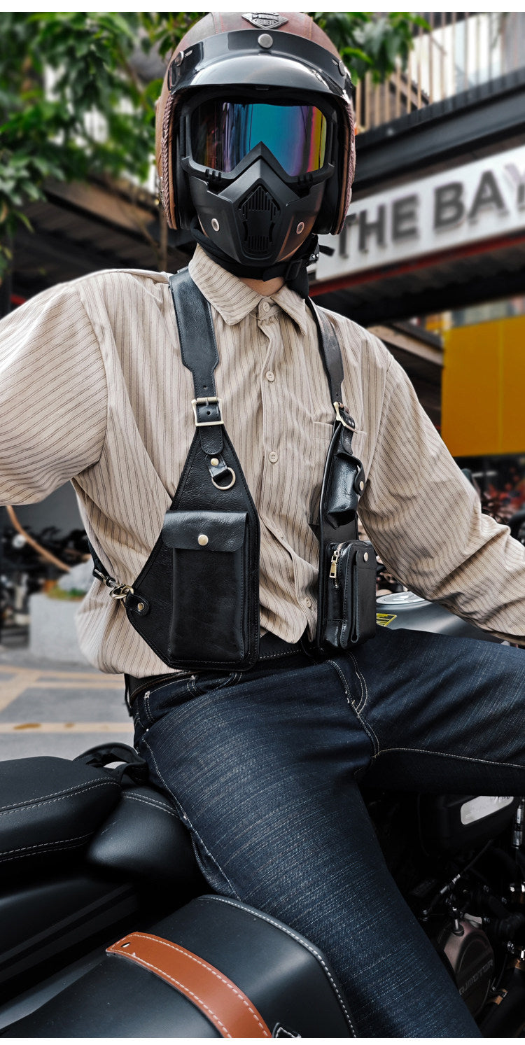 Genuine Crazy Horse Leather Chest Rig Harness Bag for Men — Handcrafted Dual Shoulder Holster Vest with Multi-Pocket | Retro Motorcycle & Daily Carry