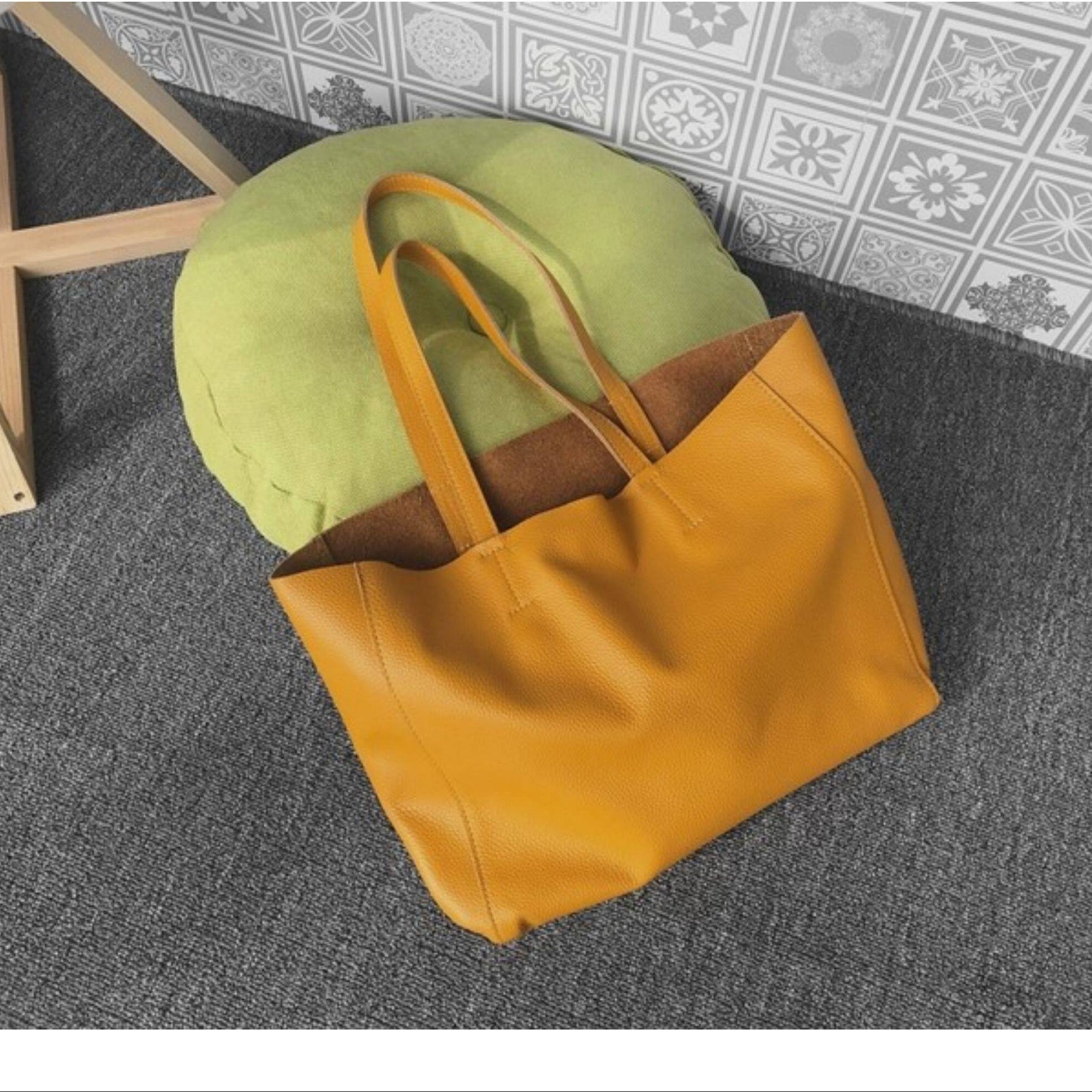 Large Soft Cowhide Leather Tote | Minimalist Oversized Shopper with Removable Inner Pouch