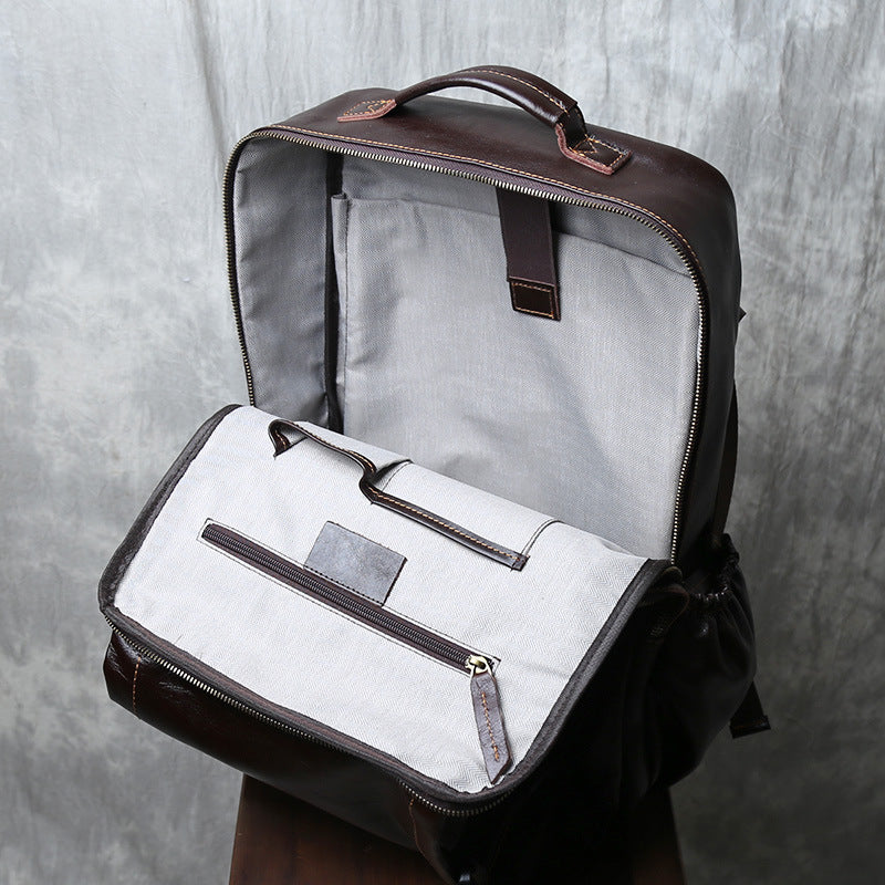 Genuine Full Grain Cowhide Leather Backpack for Men — Handmade Large Travel & Laptop Rucksack | 2 Sizes, 4 Colours | Tactical Buckle Design